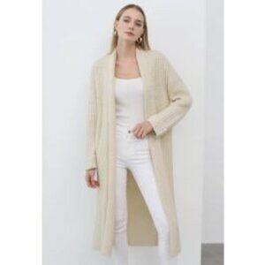 Poof Cuddly Cozy Chic Ribbed Open Front Long Cardigan Sweater Long Sleeve Cream